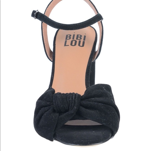 Bibi Lou Black Suede Knotted Striped Heeled - Picture 3 of 4